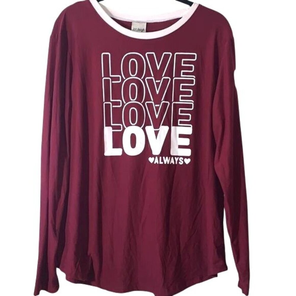 Jerry Leigh Juniors XXXL Long Sleeve Maroon Love Always Shirt